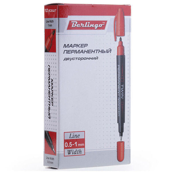 Маркер перманентный двухсторонний Berlingo Multiline PE55, красный, пулевидный, 0,5/1мм  BMd_07103