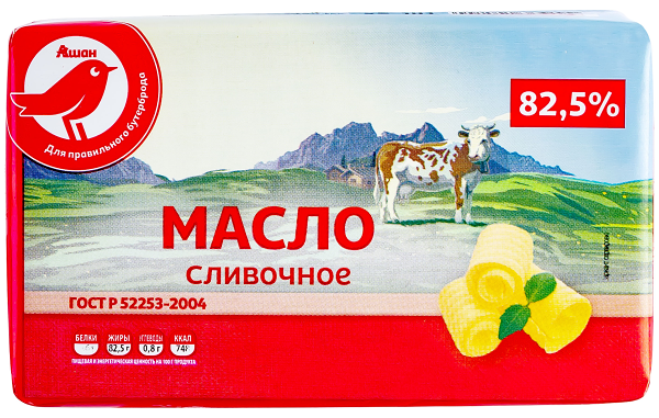 Масло сливочное АШАН Красная птица 82,5%
