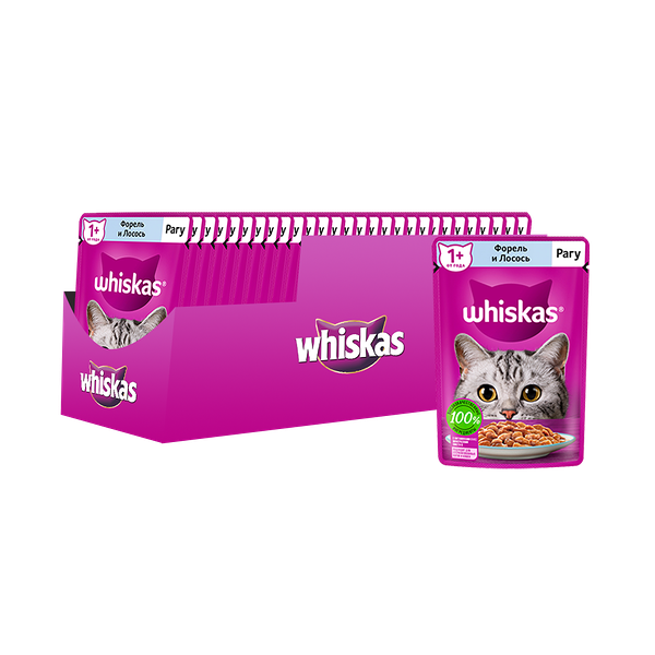 Корм для кошек WHISKAS форель, лосось рагу пауч 75г (упаковка - 28 шт)