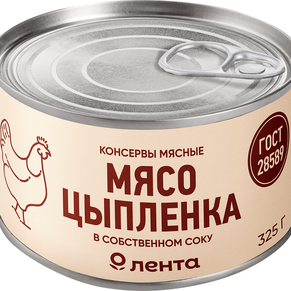 Мясо цыпленка ЛЕНТА в собственном соку, ГОСТ, 325г