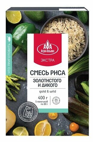 Рис Агро-Альянс Gold&Wild Золотистый и Дикий в пакетиках для варки, 5 шт