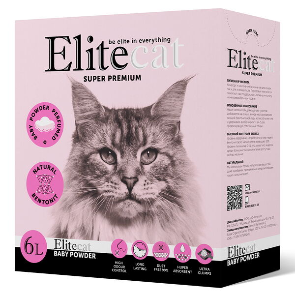 Наполнитель ELITECAT комкующийся с ароматом детской пудры Baby Powder, 6 л, 5.1 кг