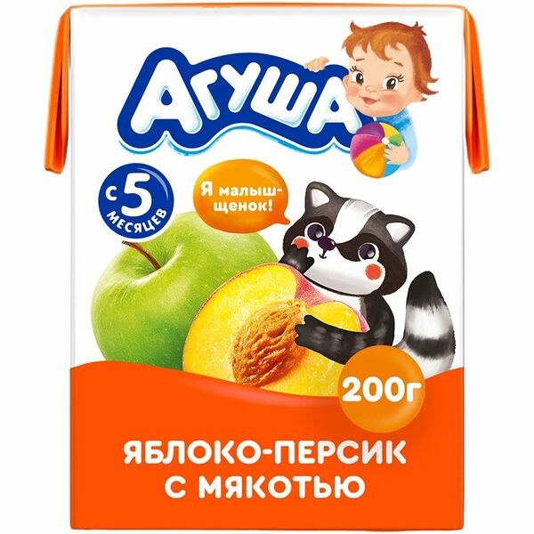Детский сок Агуша Яблоко-Персик 0.2л