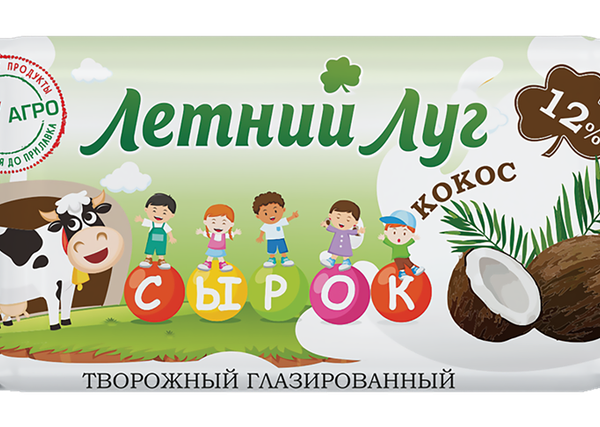 Сырок творожный глазированный ЛЕТНИЙ ЛУГ в шоколадной глазури с кокосом 12%, без змж