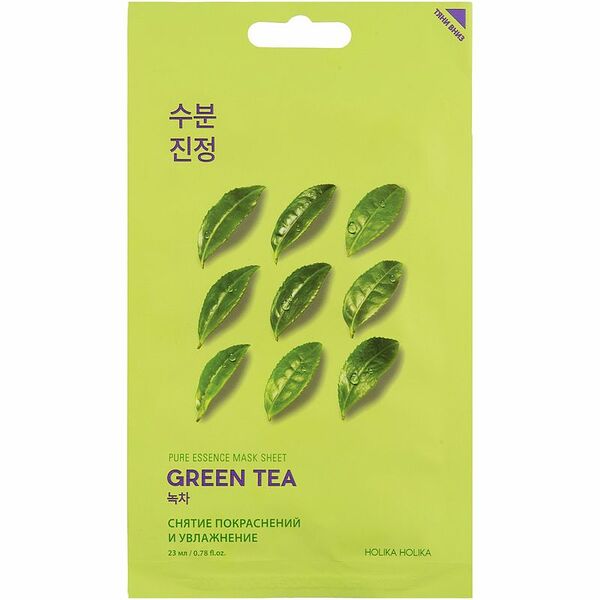 Маска тканевая противовоспалительная для лица Pure Essence (Пьюр Эссенс) с экстрактом зеленого чая ТМ Holika Holika (Холика Холика)