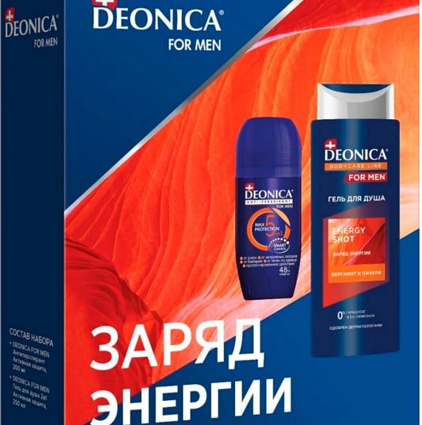 Подарочный набор Deonica Men Energy Shot Гель для душа 250мл + Антиперспирант 5Protection 50мл