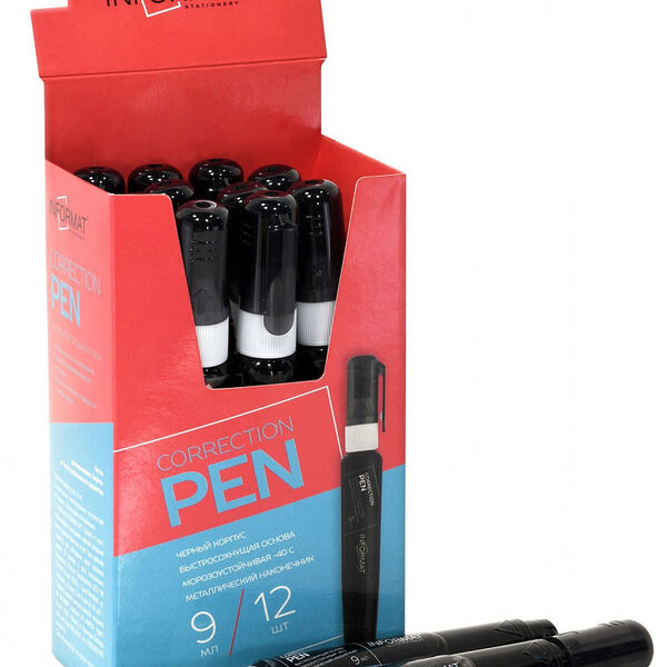 Коррект.ручка INFORMAT метал.нак. 9 мл черный корпус