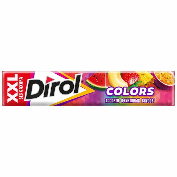 Жевательная резинка Dirol Colors XXL ассорти фруктовых вкусов без сахара, 19г
