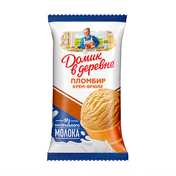 Мороженое Домик в деревне пломбир крем-брюле в вафельном стаканчике 12% 80г