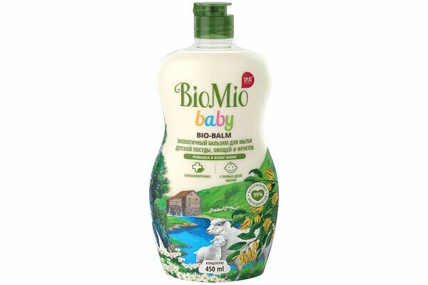 Гель-бальзам для мытья детской посуды BioMio Baby Bio-balm ромашка и иланг-иланг