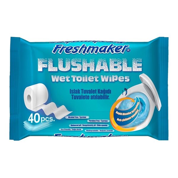 Салфетки влажные Freshmaker для туалета смываемые 40 шт, Турция