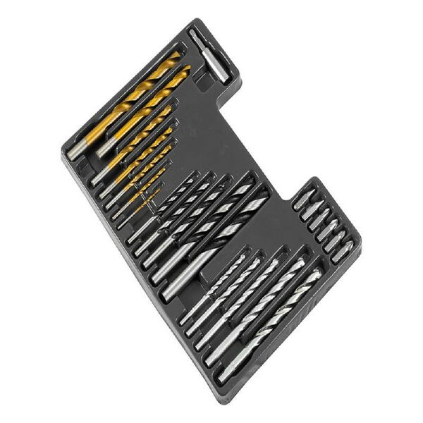 Набор оснастки Hardax: по бетону 4-10 мм; металлу 2-10 мм; дереву 4-10 мм; 6 бит; битодержатель, дюбель 5,6,8,10мм