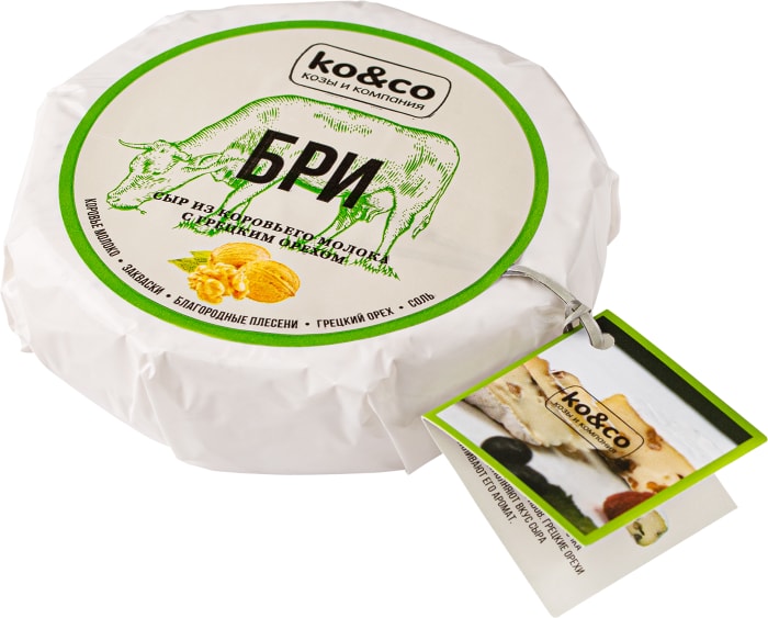 

Сыр мягкий с белой плесенью и грецким орехом Бри из коровьего молока м.д.ж. в с.в. 45% ko&co, Россия