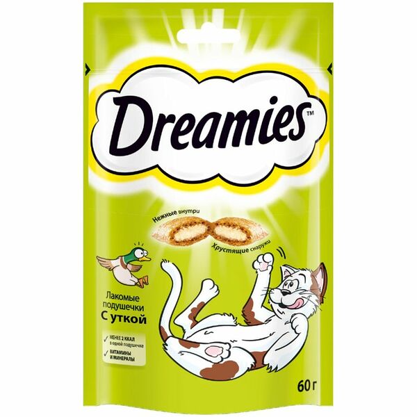 Лакомство для кошек DREAMIES лакомые подушечки с уткой 60 г