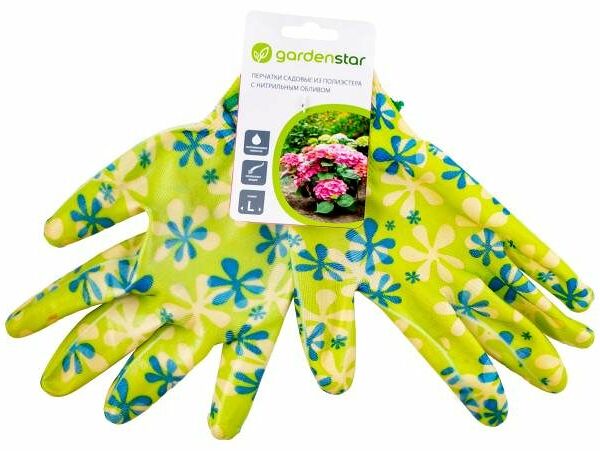 Перчатки садовые Garden Star из полиэстера с нитрильным обливом зеленые, р L