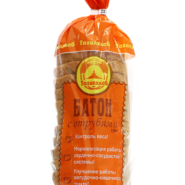Батон Тагилхлеб с отрубями высший сорт, нарезка