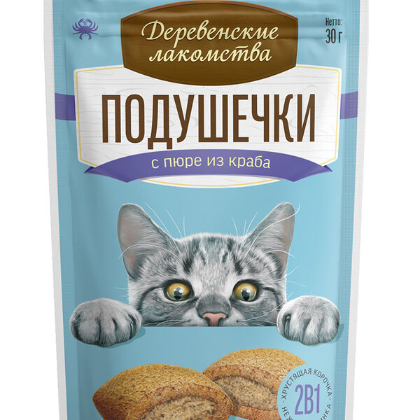 Лакомство для кошек Деревенские лакомства Подушечки с пюре из краба