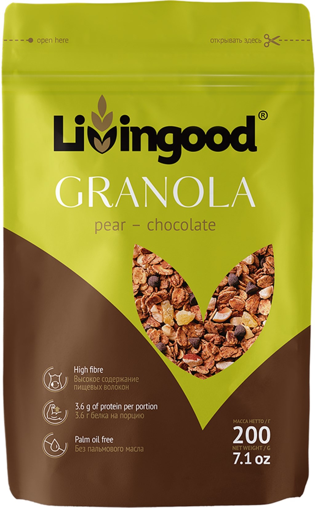 

Гранола груша-шоколад Livingood 200 г
