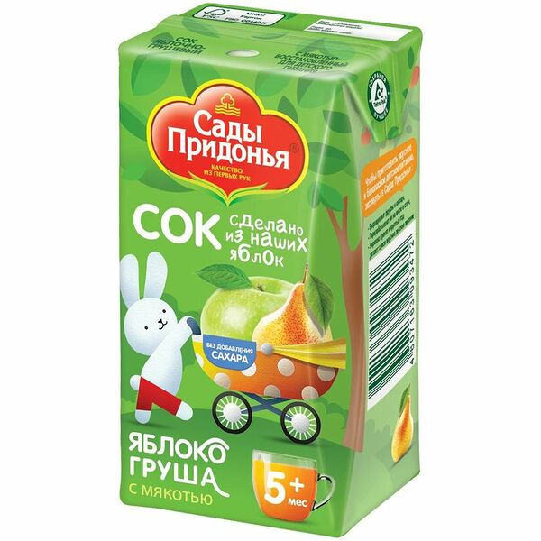 Сок детский Сады придонья Яблоко-Груша, с 5 месяцев