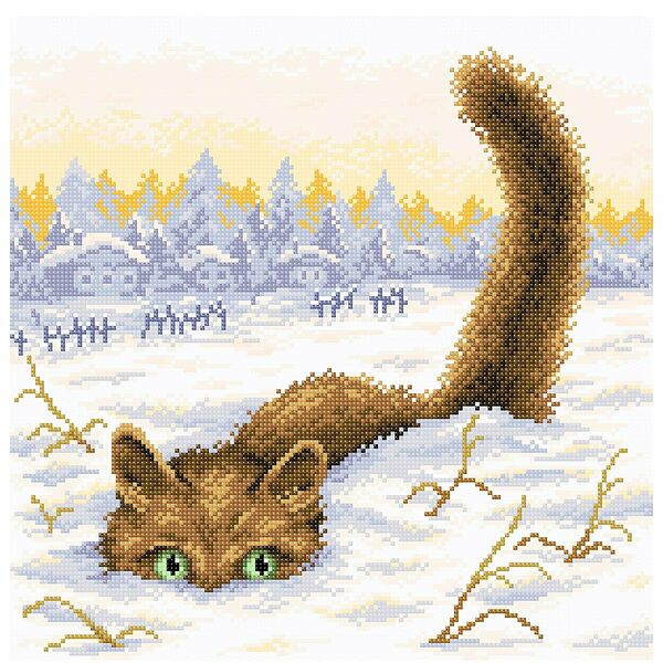МС-033 Алмазная мозаика 'Кот в снегу'38*38см Brilliart