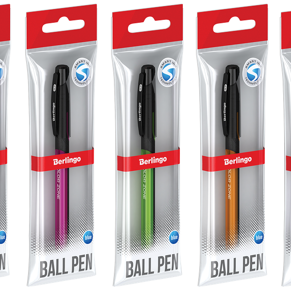 Ручка шариковая BERLINGO Color Zone stick 0,7мм, синий, 1шт в ассортименте