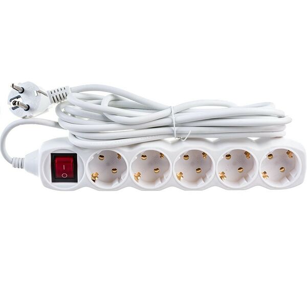 Удлинитель сетевой Космос, 5 гнезд, заземление, выключатель, 16 А, 5 м