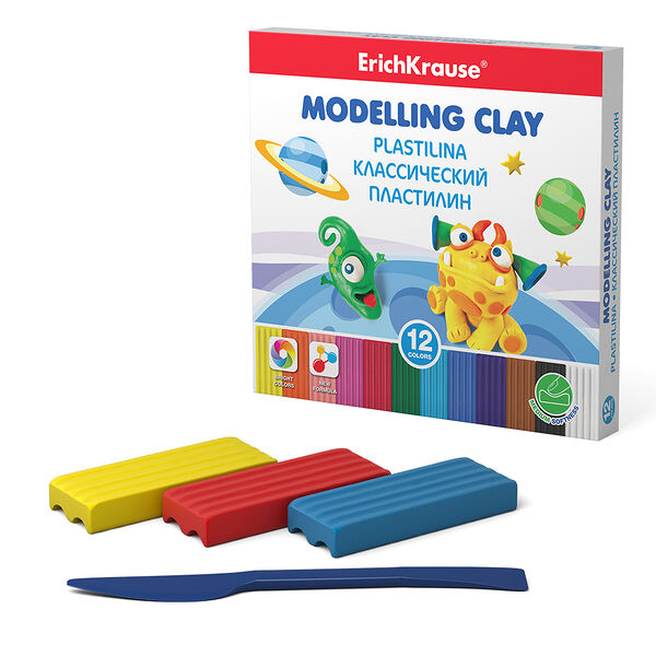 Пластилин классический ErichKrause Monsters 12 цв/180г со стеком  50554