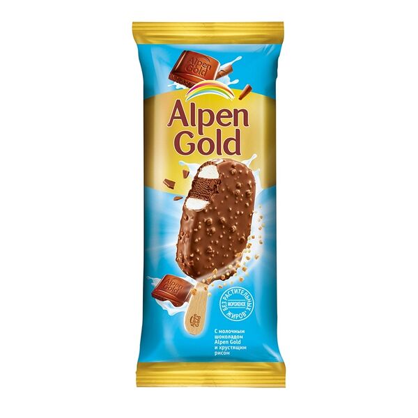 Мороженое эскимо Alpen Gold с молочным шоколадом и хрустящими кусочками, 58г
