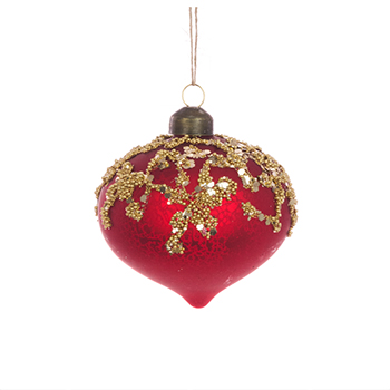 

Игрушка для елки Floralsilk "Коллекция Традиции" Луковица с блестящим узором цвет красный 8см, стекло, Великобритания