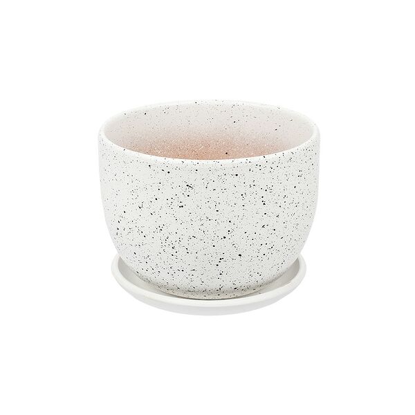 Горшок керамический Терраццо с подставкой, 0.5 л, 11.5х11.5х10.5 см, белый