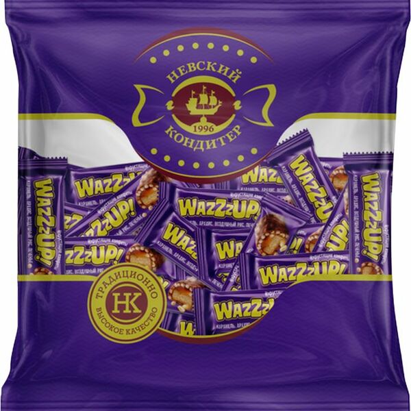 Конфеты Невский кондитер Wazzzup! с печеньем, карамелью, арахисом и воздушным рисом 250г