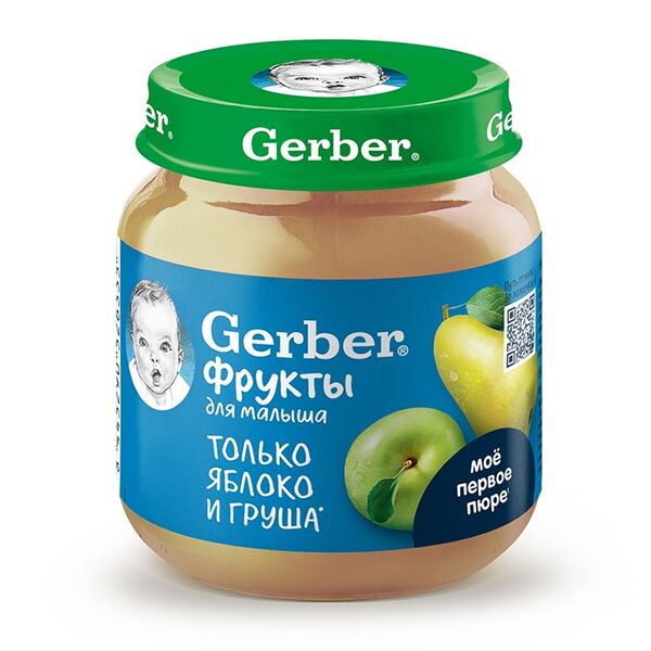 Пюре Gerber из яблок и груши 125г, Финляндия