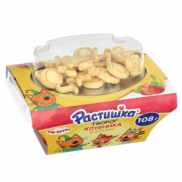 Творог Растишка клубника-банан с печеньем детский 3.5%, 108г