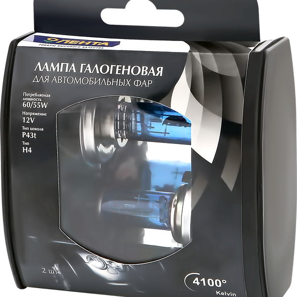 Лампа галогеновая для фар ЛЕНТА H4, 60/55W, 4100K Арт. H4 12V60/55W, 2шт