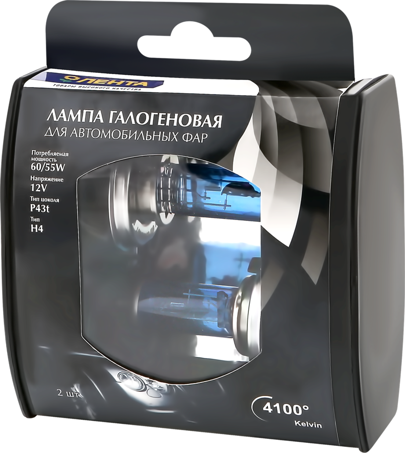 

Лампа галогеновая для фар ЛЕНТА H4, 60/55W, 4100K Арт. H4 12V60/55W, 2шт