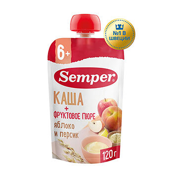 Каша с фруктовым пюре Semper яблоко-персик с 6 месяцев