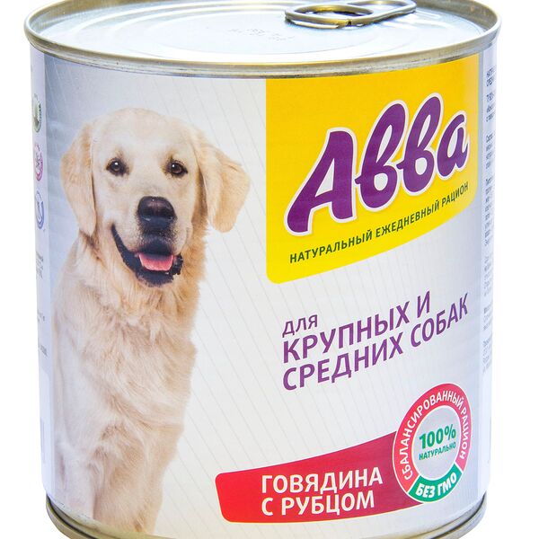 консервы для собак средних и крупных пород, с говядиной и рубцом, 750 г