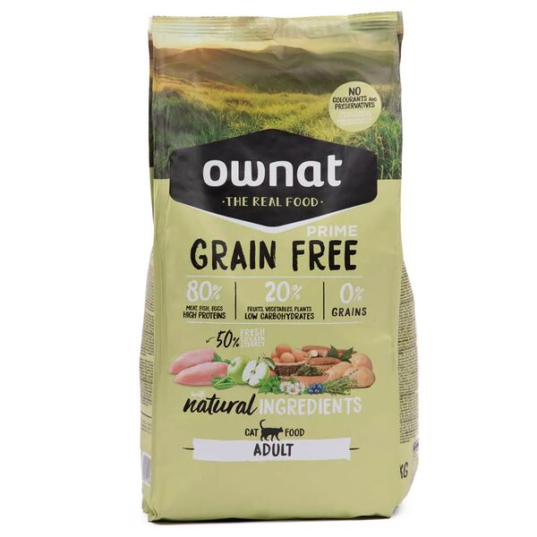 GRAIN FREE PRIME сухой корм Ownat для взрослых кошек с курицей и индейкой, 1 кг 