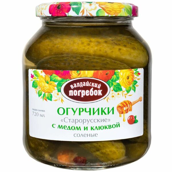 Огурцы Валдайский Погребок старорусские с мёдом и клюквой солёные, 680г