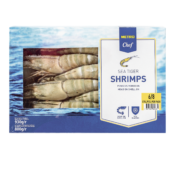 Тигровые креветки морские с головой в панцире TM Metro Chef (Метро Шеф)