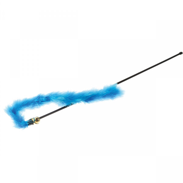 Игрушка для кошек ZooOne ДРАЗНИЛКА (боа) голубая с колокольчиком и перьями