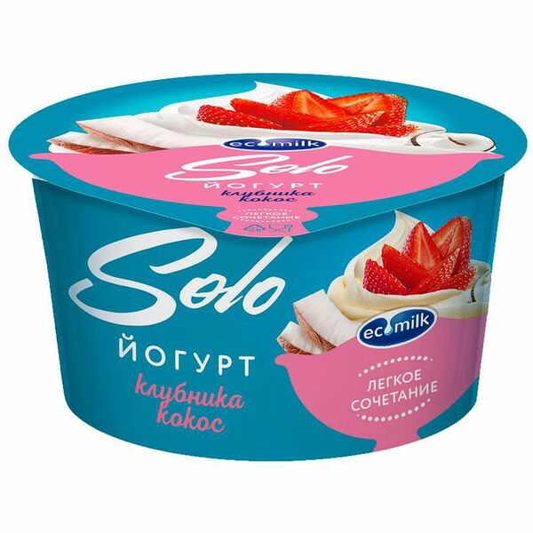 Йогурт Экомилк Соло с клубникой и кокосом 4.2%, 130г