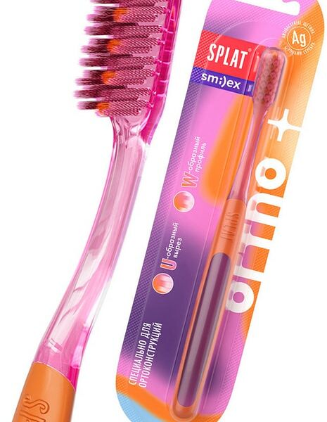 Зубная щетка Splat Smilex Ortho+ ортодонтическая розовая мягкая