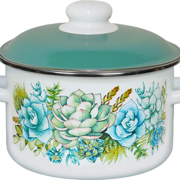 Кастрюля с крышкой СТАЛЬЭМАЛЬ цилиндрическая, эмалированная, деколь