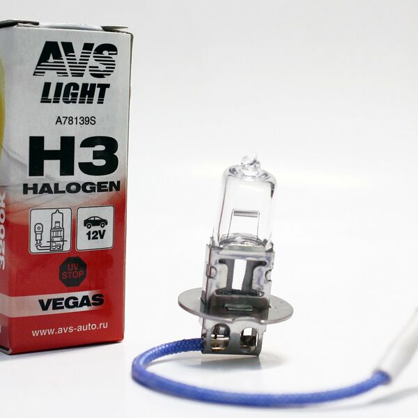 Лампа AVS Vegas, H3, 55Вт, 12В, 3200K, теплый белый свет, 1шт.