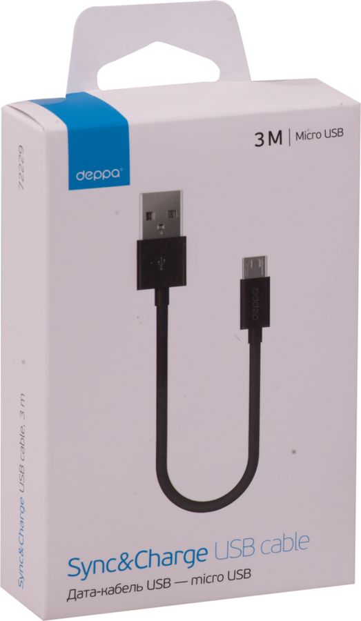 

Дата-кабель DEPPA Usb – micro-Usb черный Арт. 72229, 3м