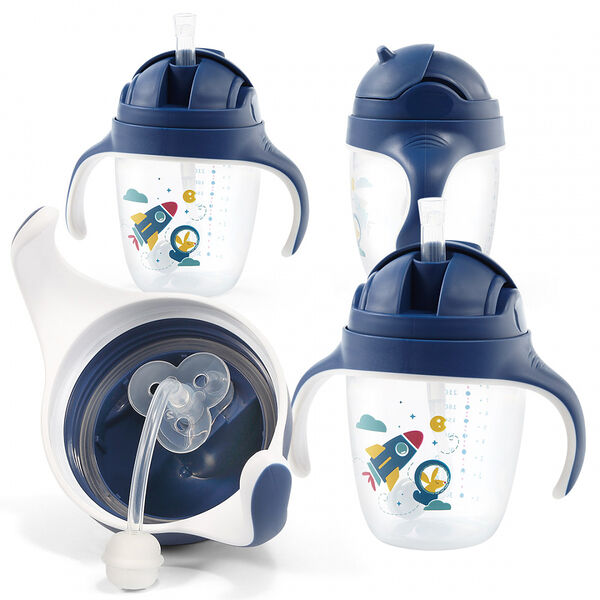 Поильник-непроливайка с трубочкой 240 мл синий 6м+ Babyono