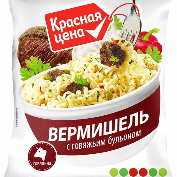 Вермишель Красная Цена быстрого приготовления с говяжьим бульоном 60г