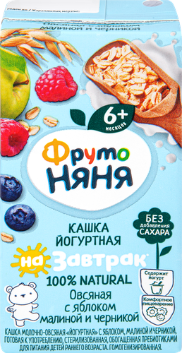

Каша молочно-овсяная ФрутоНяня Я проснулся с яблоком малиной и черникой с 6 месяцев 200 мл