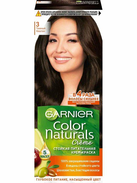 Garnier Стойкая питательная крем-краска для волос Color Naturals, оттенок 3, Темный каштан, 110 мл